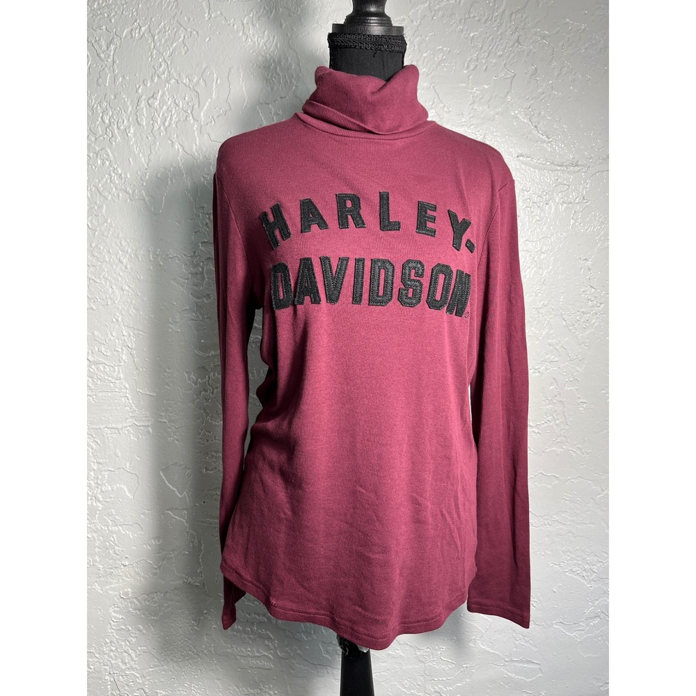 Harley-Davidson Turtleneck Long Sleeve Shirt L Burgundy Logo Biker Moto